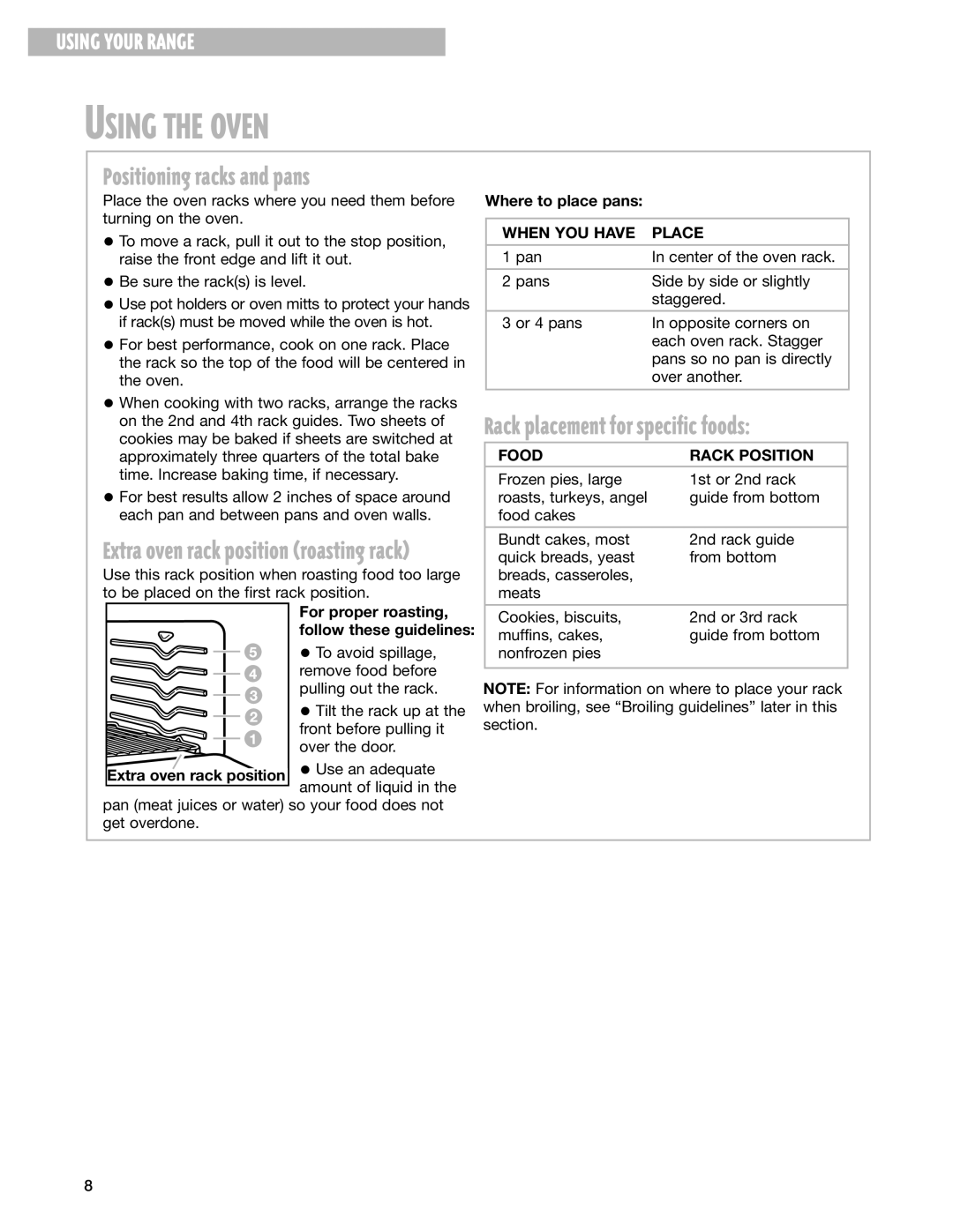 Whirlpool SF387LEG Positioning racks and pans, Rack placement for specific foods, When YOU have Place, Food Rack Position 