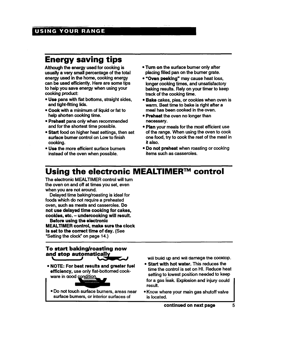 Whirlpool SF388PEW warranty Energy saving tips, Using the electronic MEALTIMERm control 