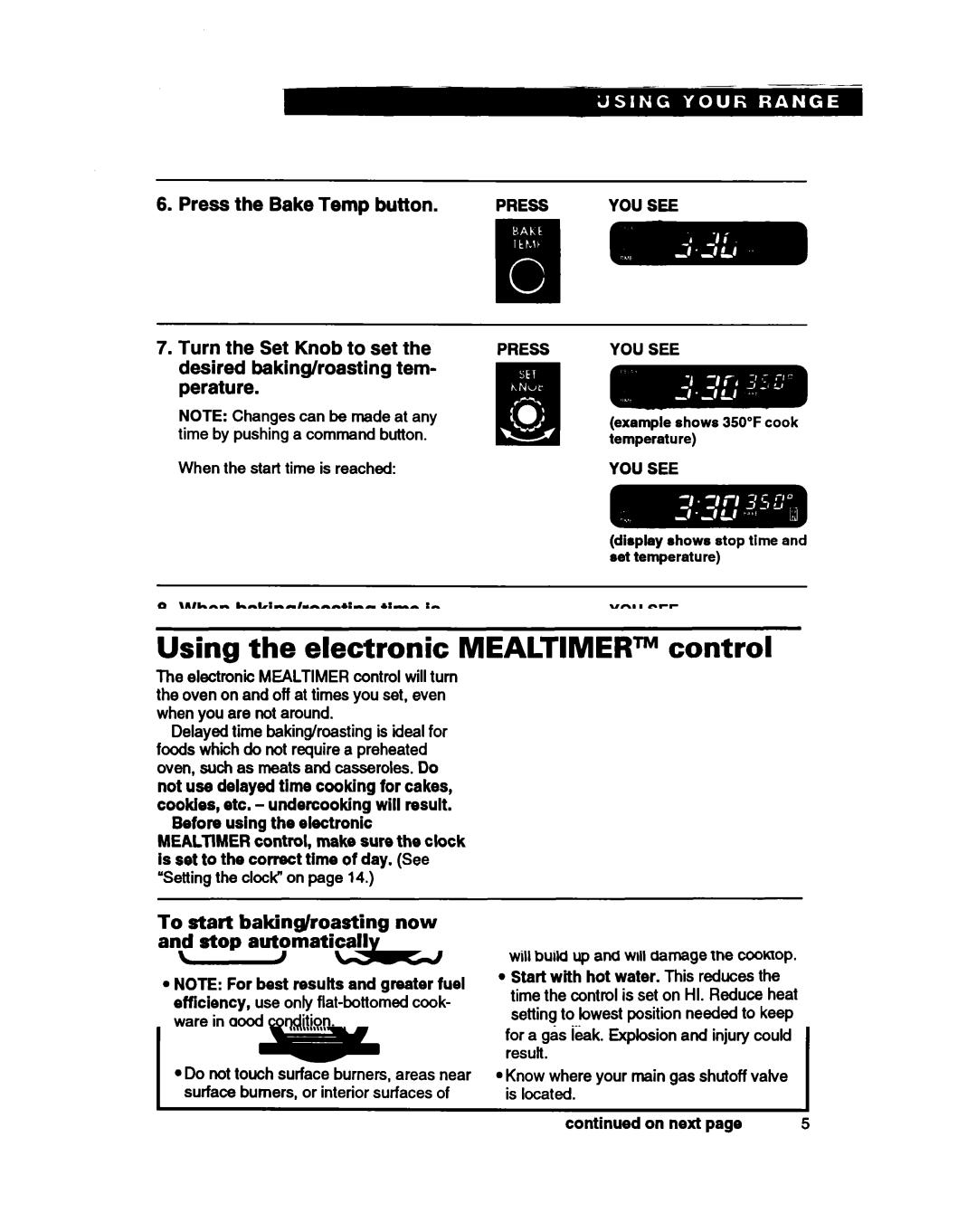 Whirlpool SF388PEW warranty To cancel the MEALTIMERm control settings, When the start time is reached 