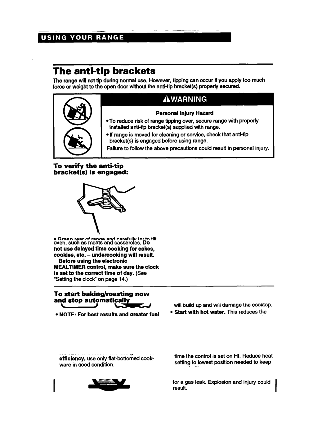 Whirlpool SF388PEW warranty Anti-tip brackets, To verify the anti-tip Brackets is engaged 