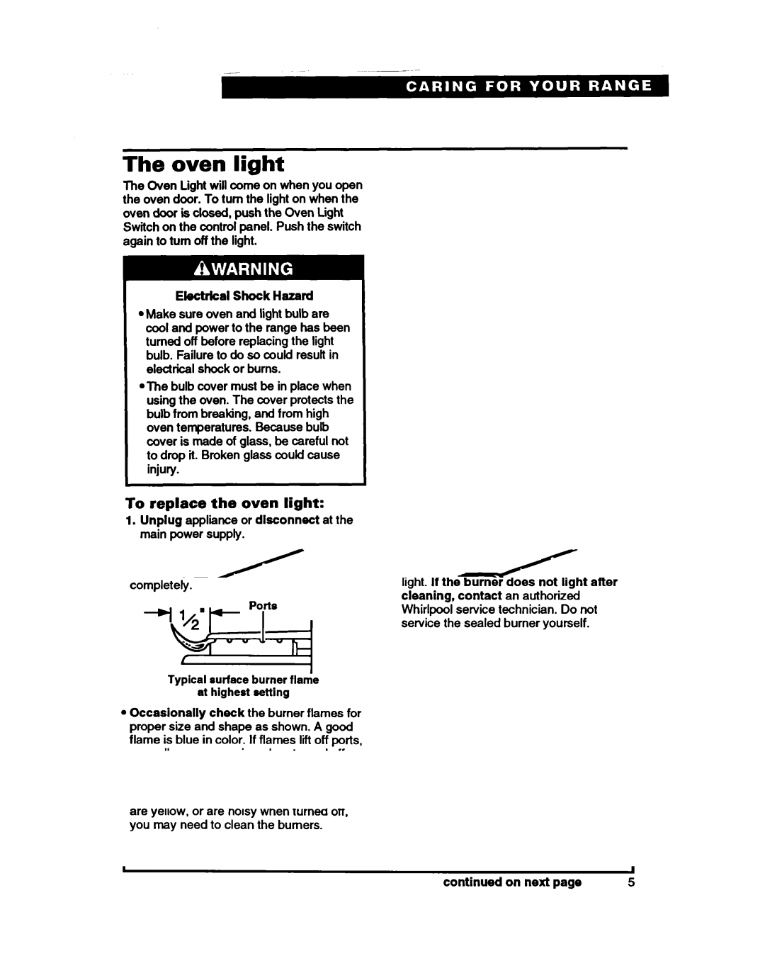 Whirlpool SF388PEW warranty Oven light, To replace the oven light 