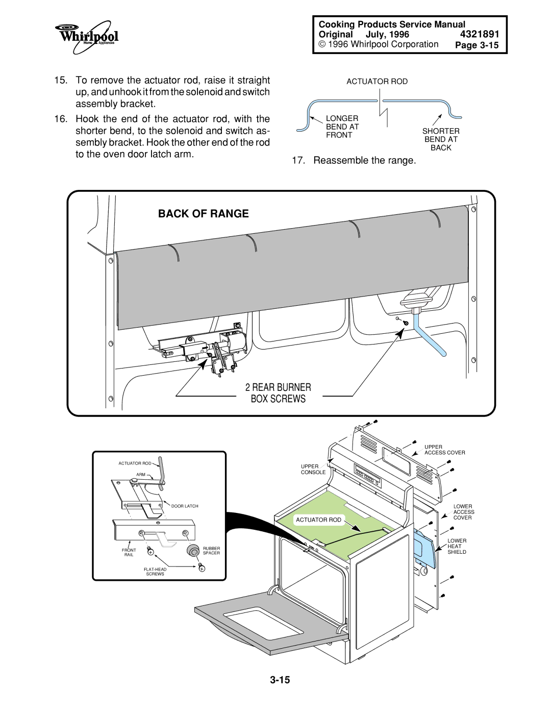 Whirlpool SF375PEE W/N, SF395LEE Q/Z/B, TGS325E W, SF385PEE Q/Z, SF372BEE Q/Z, SF360BEE W/N, SF372BEE W/N Back of Range 