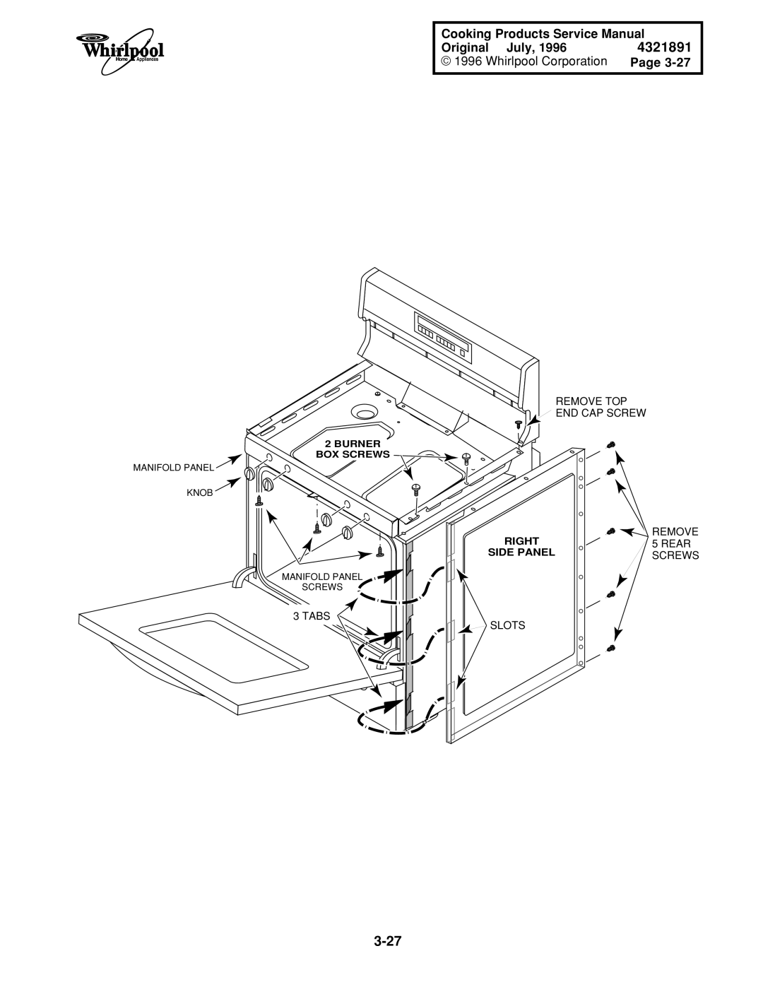 Whirlpool SF375PEE W/N, SF395LEE Q/Z/B, TGS325E W, SF385PEE Q/Z, SF372BEE Q/Z, SF360BEE W/N, SF372BEE W/N Right Side Panel 