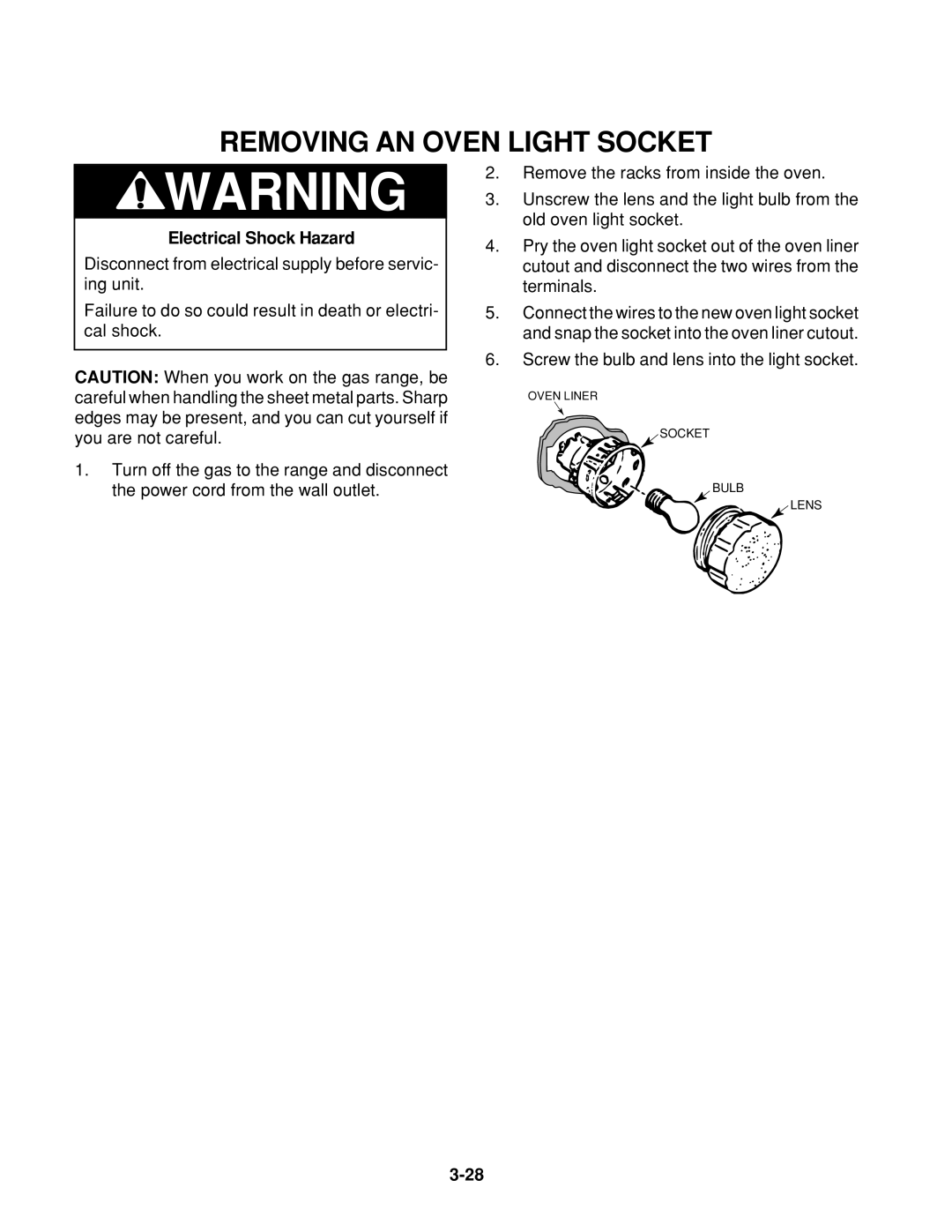 Whirlpool FGS335E Q, SF395LEE Q/Z/B, TGS325E W, SF385PEE Q/Z, SF372BEE Q/Z, SF360BEE W/N Removing AN Oven Light Socket 