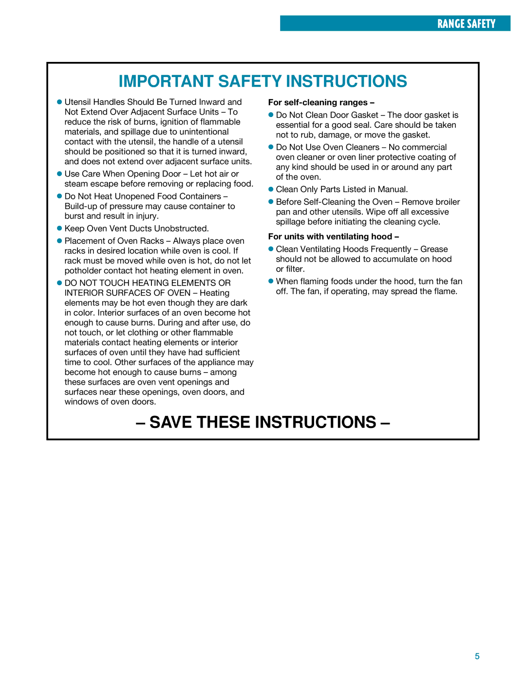 Whirlpool SF395LEE manual For self-cleaning ranges, For units with ventilating hood 