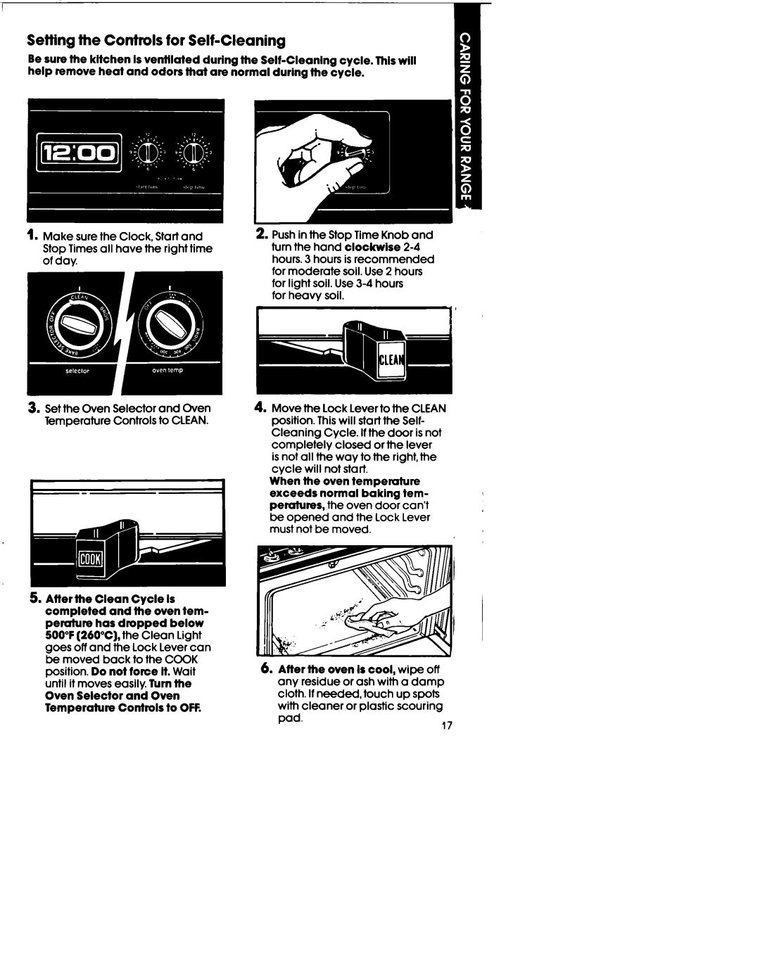 Whirlpool SF395PEP manual Setting the Controls for Self-Cleaning 