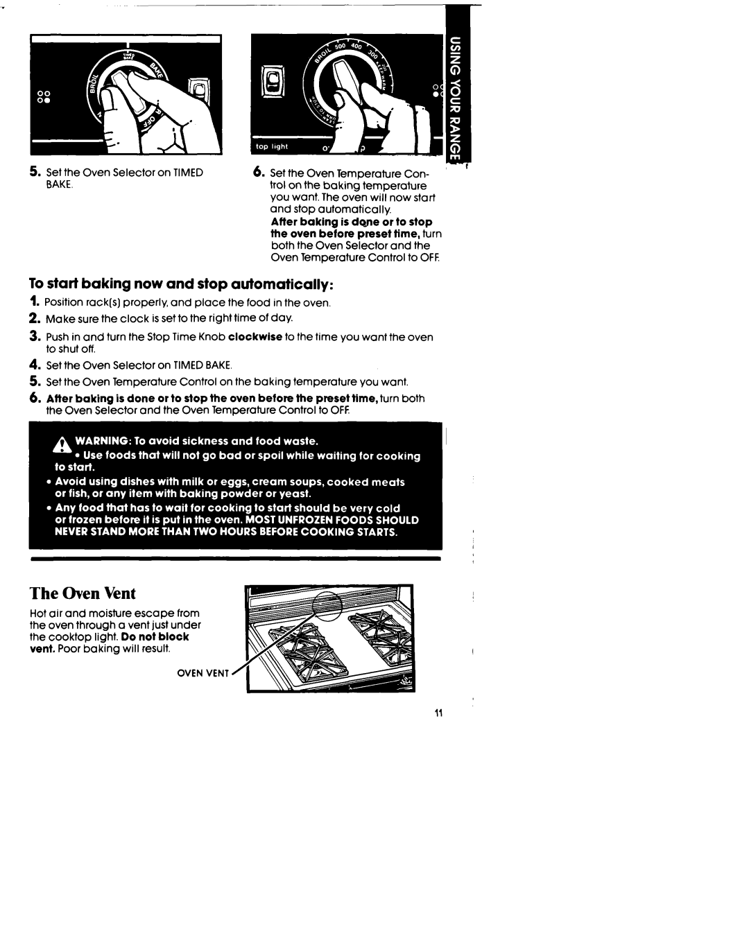Whirlpool SF395PEP manual The Oven Vent, To start baking now and stop automatically 