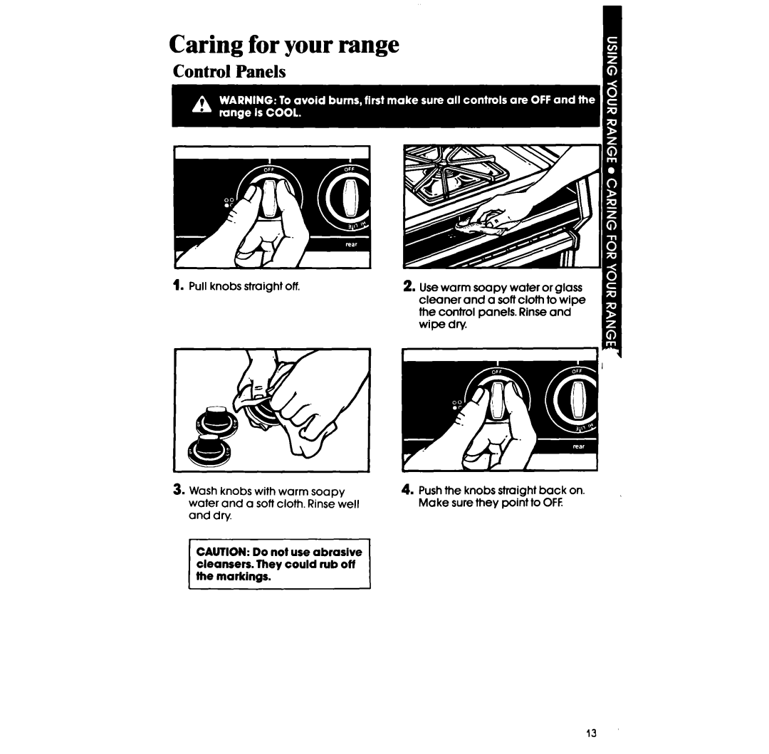 Whirlpool SF395PEP manual Caring for your range, Control Panels 