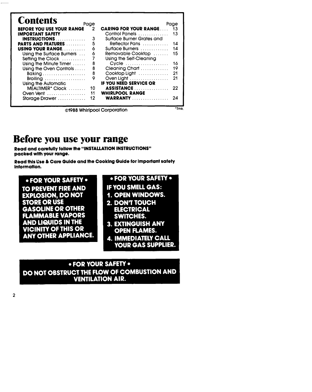 Whirlpool SF395PEP manual Contents, Before you use your range 