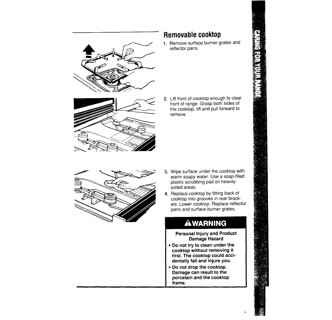 Whirlpool SF395PEW manual Removable cooktop 