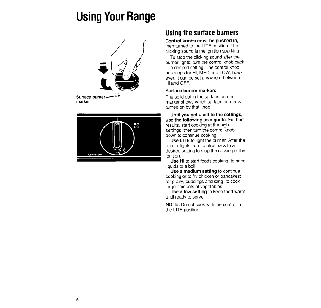 Whirlpool SF395PEW manual UsingYourRange, Using the surface burners, Surface burner ,, marker 