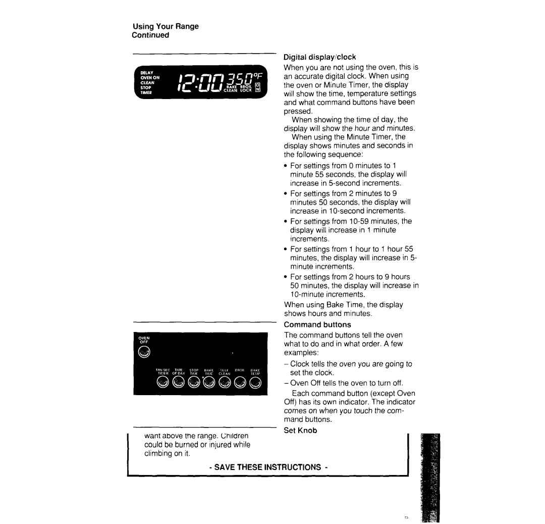 Whirlpool SF395PEW manual Following sequence, Command buttons 