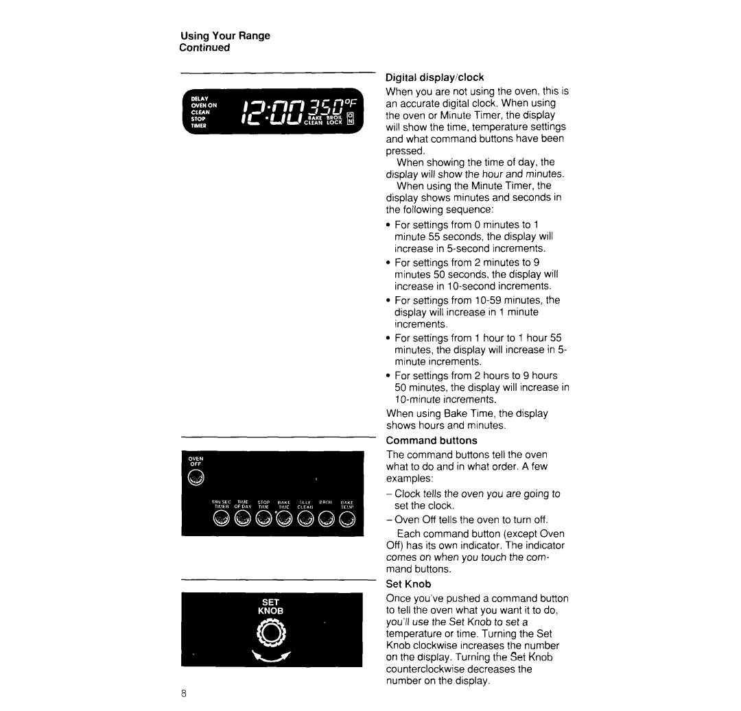 Whirlpool SF395PEW manual Using Your Range Continued Digital display/clock 