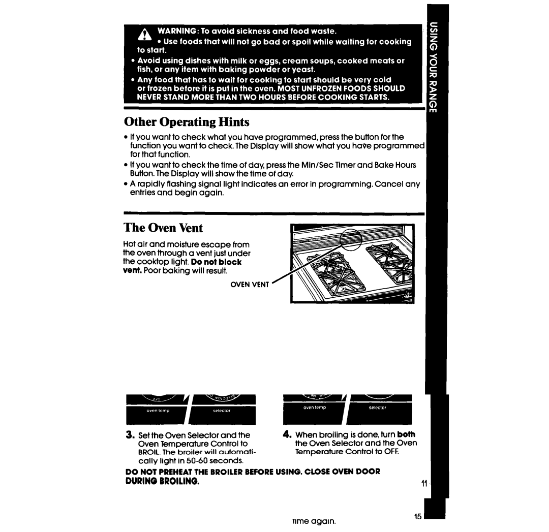 Whirlpool SF396PEP manual Other Operating Hints, Oven Vent 