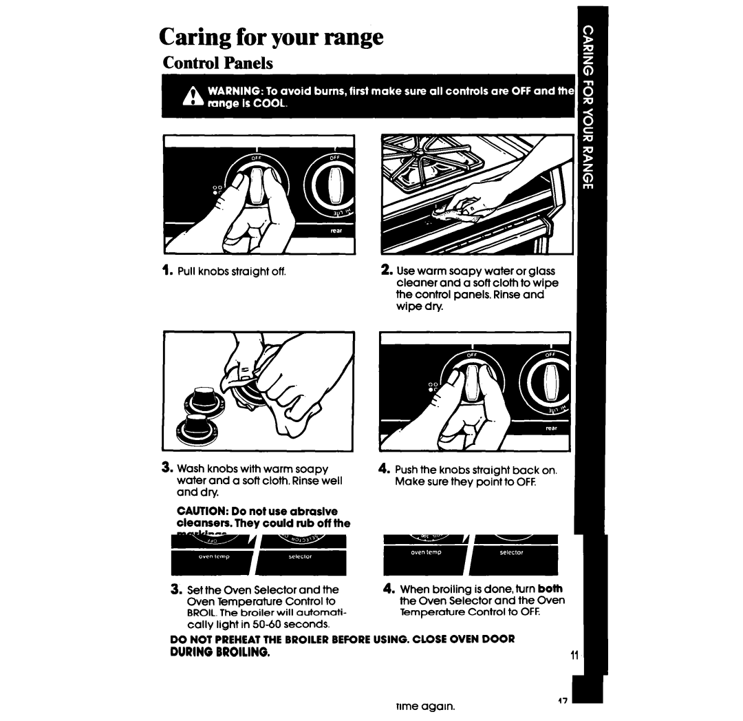 Whirlpool SF396PEP manual Caring for your range 