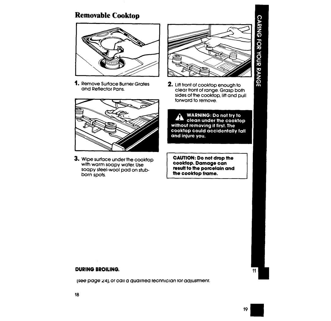 Whirlpool SF396PEP manual Removable Cooktop 