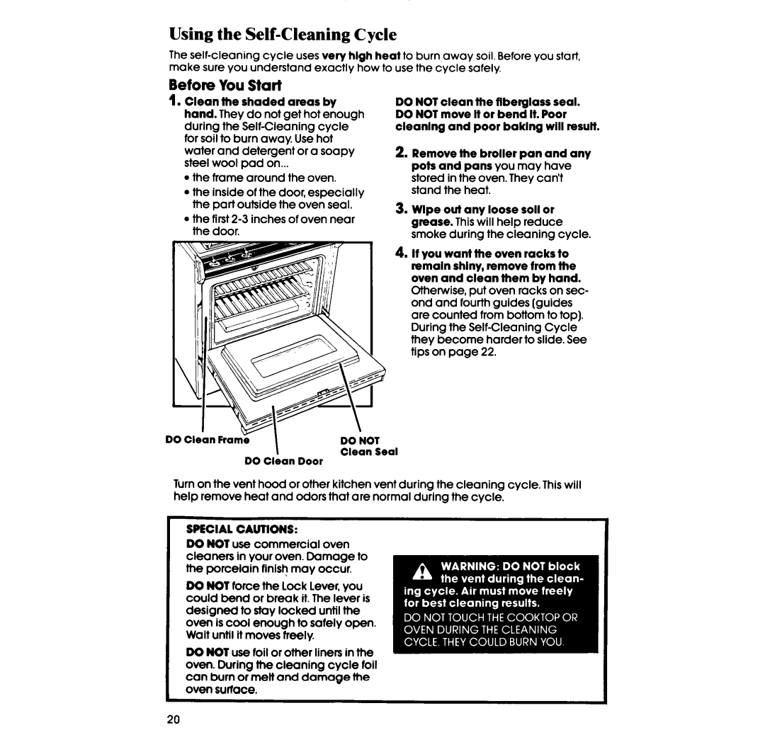 Whirlpool SF396PEP manual Using the Self-Cleaning Cycle, Before You Start 