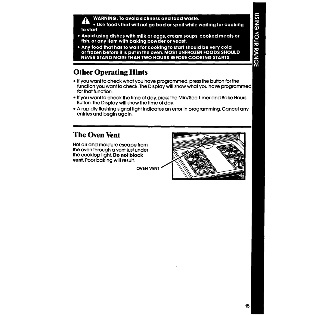 Whirlpool SF396PEP manual Other Operating Hints, The Oven Vent 