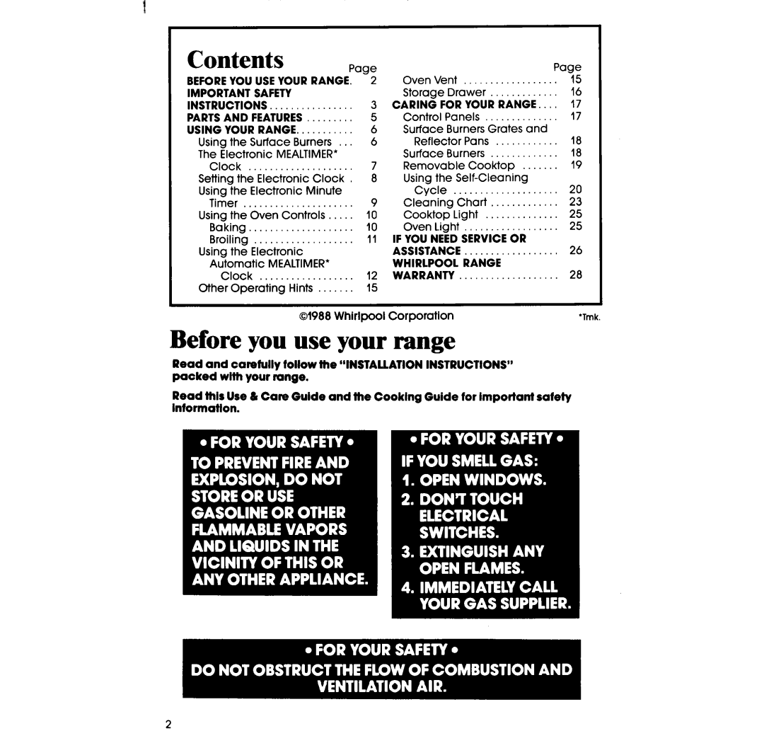 Whirlpool SF396PEP manual Before you use your range, Contents 