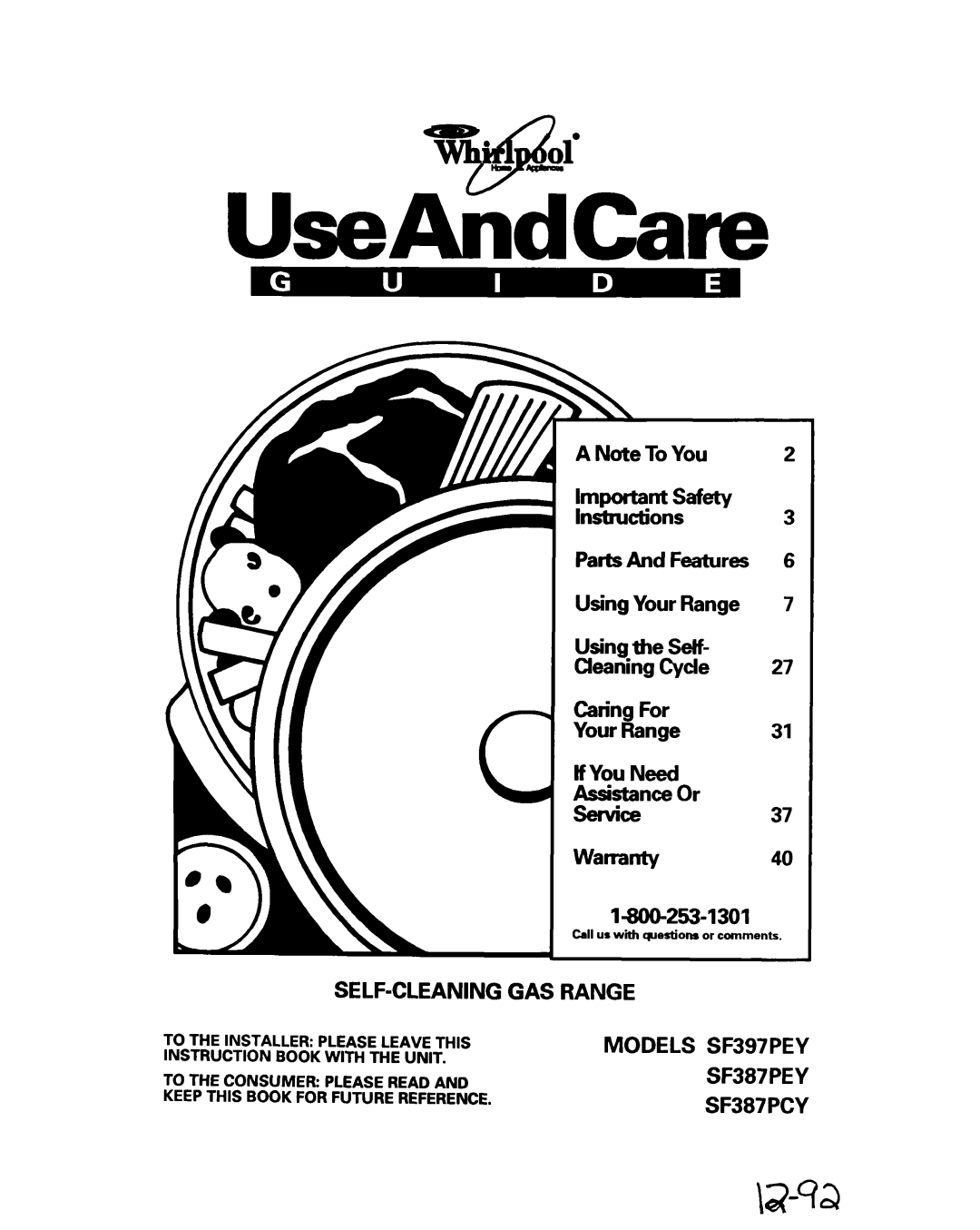 Whirlpool SF387PEY, SF397PEY, SF387PCY manual SELF-CLEANING GAS Range, Caring 