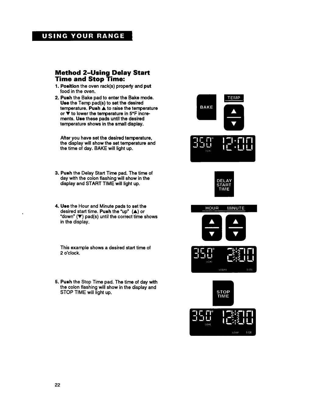 Whirlpool SF387PEY, SF397PEY, SF387PCY manual Method Z-Using Delay Start Time and Stop Time 