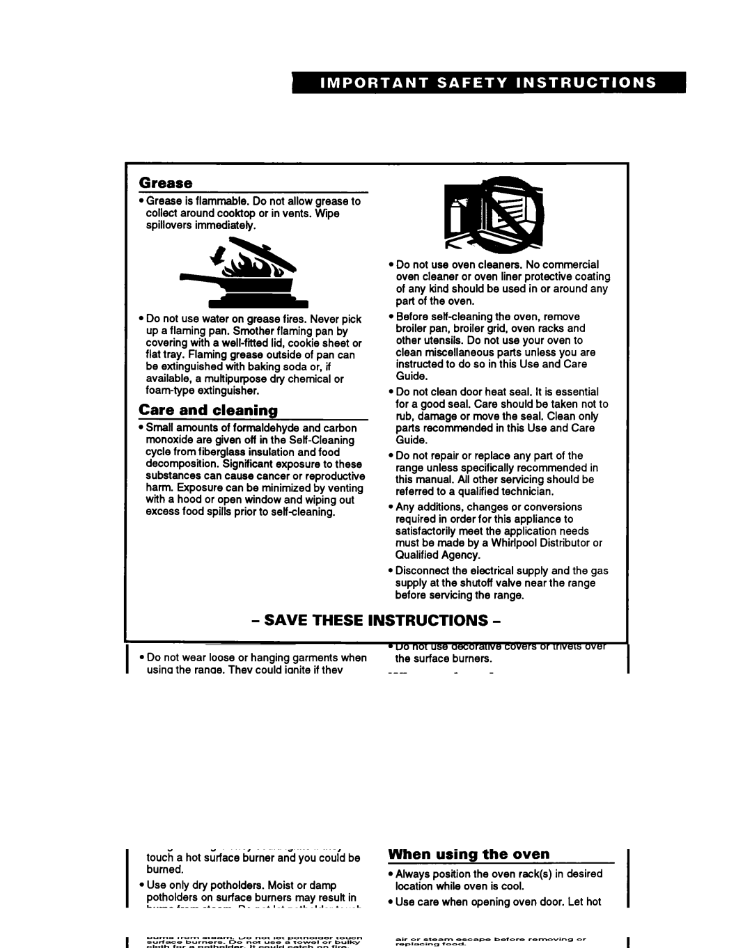 Whirlpool SF387PCY, SF397PEY, SF387PEY manual Grease, Care and cleaning 