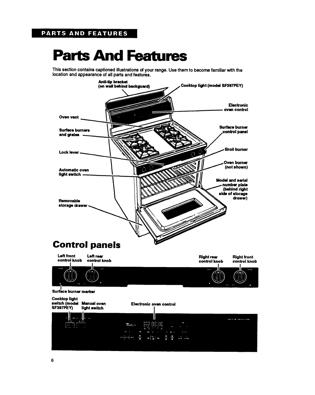 Whirlpool SF397PEY, SF387PEY, SF387PCY manual Par&And Features, Control 