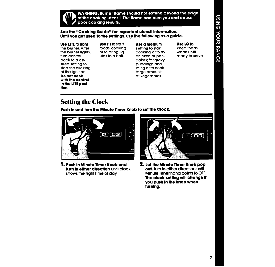 Whirlpool SF336PER, SF3lGPER manual Setting the Clock 