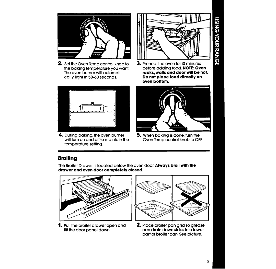 Whirlpool SF336PER, SF3lGPER manual Broiling 
