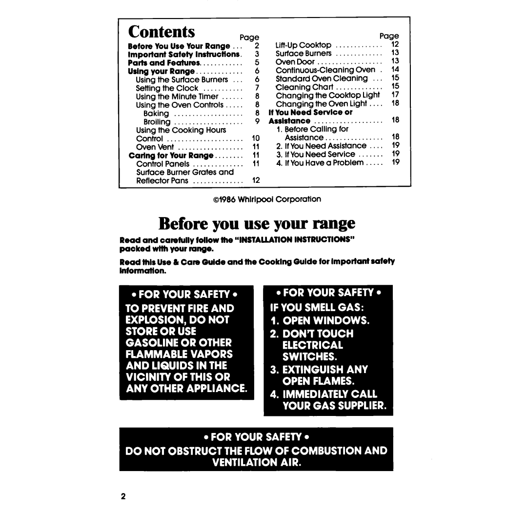 Whirlpool SF3lGPER, SF336PER manual Before you use your range, Contents 