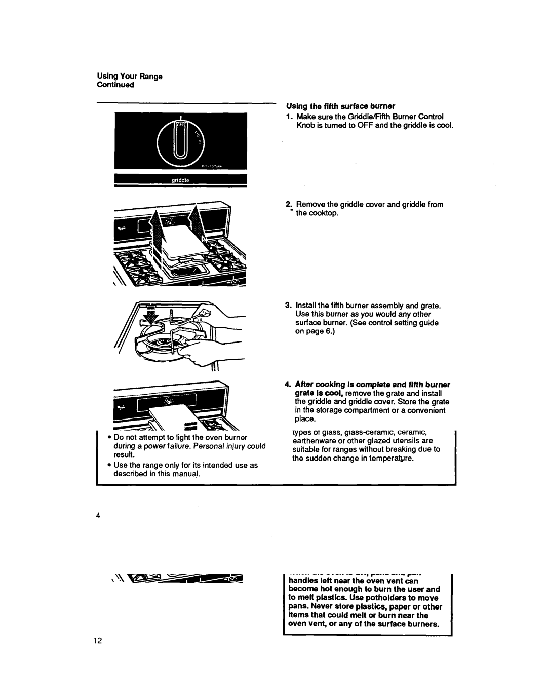 Whirlpool SF5140EY manual Theovenvent, Uslng the fifth surface burner, Burn Hazard 