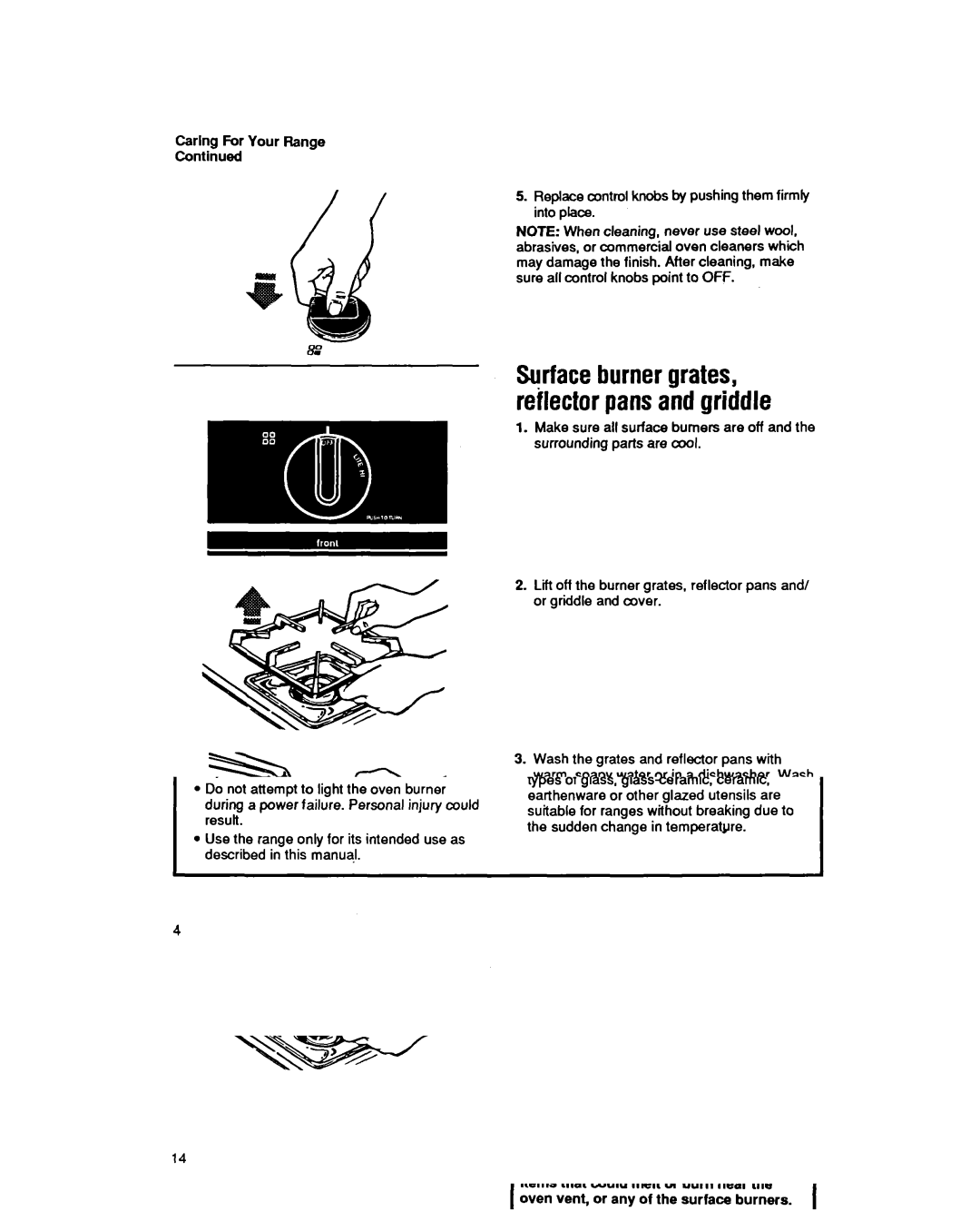 Whirlpool SF5140EY manual Surfaceburnergrates, reflectorpansandgriddle, Carlng For Your Range 