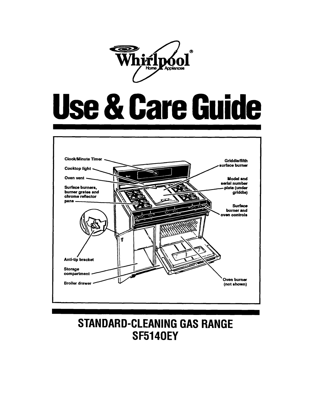 Whirlpool manual hJrfaoe, STANDARD-CLEANINGGASRANGE SF5140EY, CtodUMinute Timer se&l number, not shown 