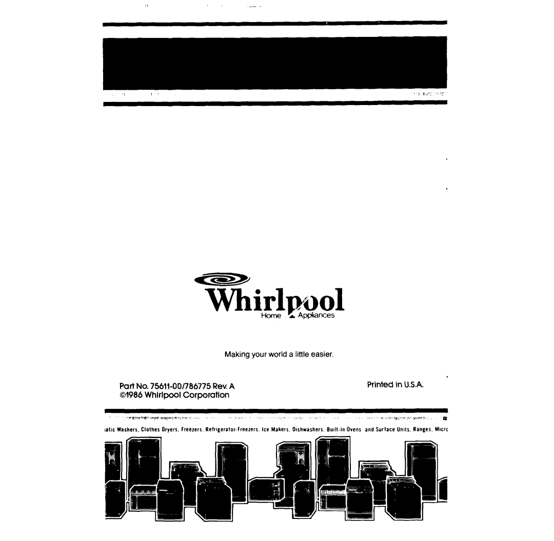 Whirlpool SF514ESR, SF514ER, SF5140ER, SF5140SR, SF5100SR, SF5340ER manual Whirlpa, Part No -001786775 Rev. a 