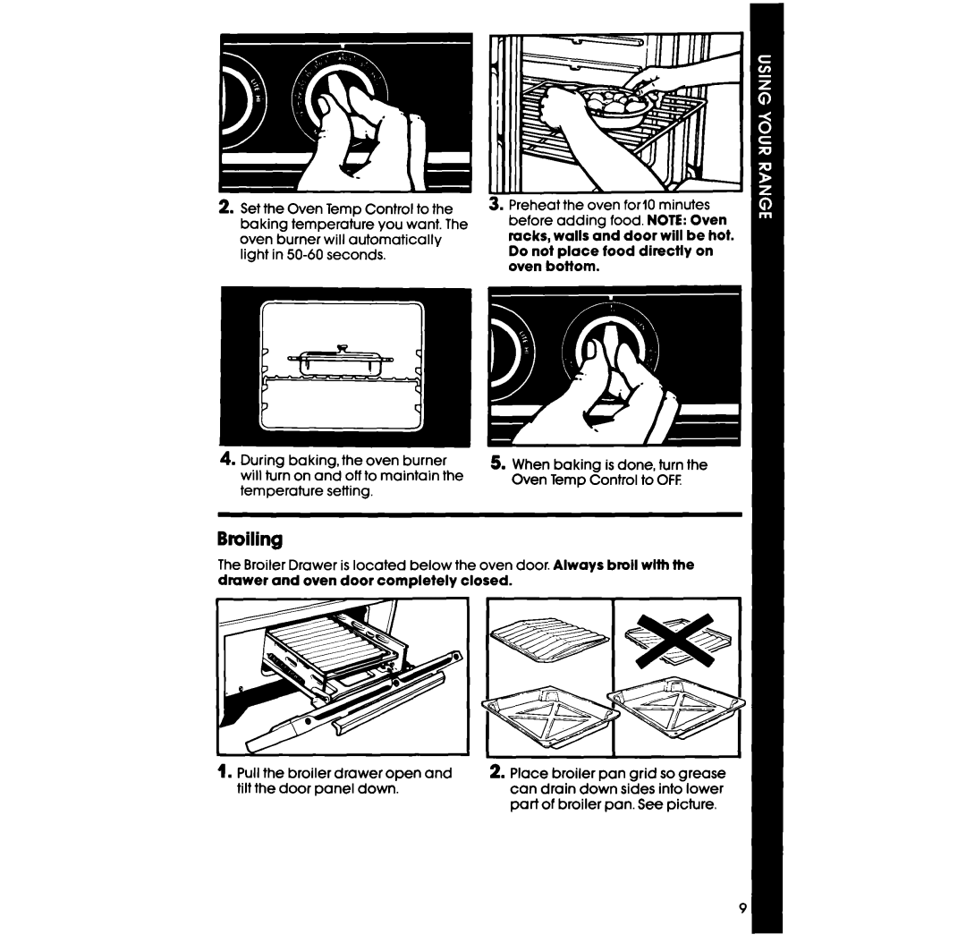 Whirlpool SF5140SR, SF514ESR, SF514ER, SF5140ER, SF5100SR, SF5340ER manual Broiling 