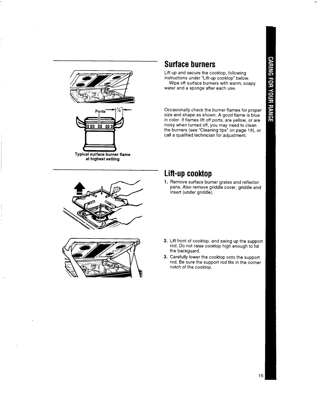 Whirlpool SF514OEY manual Surface burners, Lift-up cooktop 