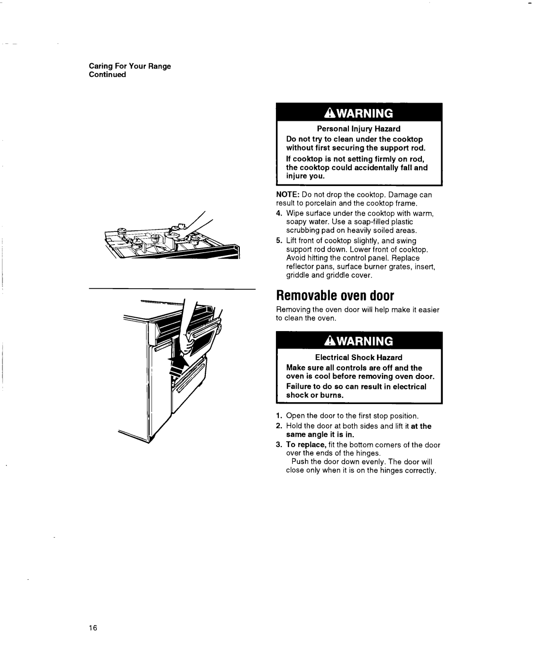 Whirlpool SF514OEY manual Removable oven door 