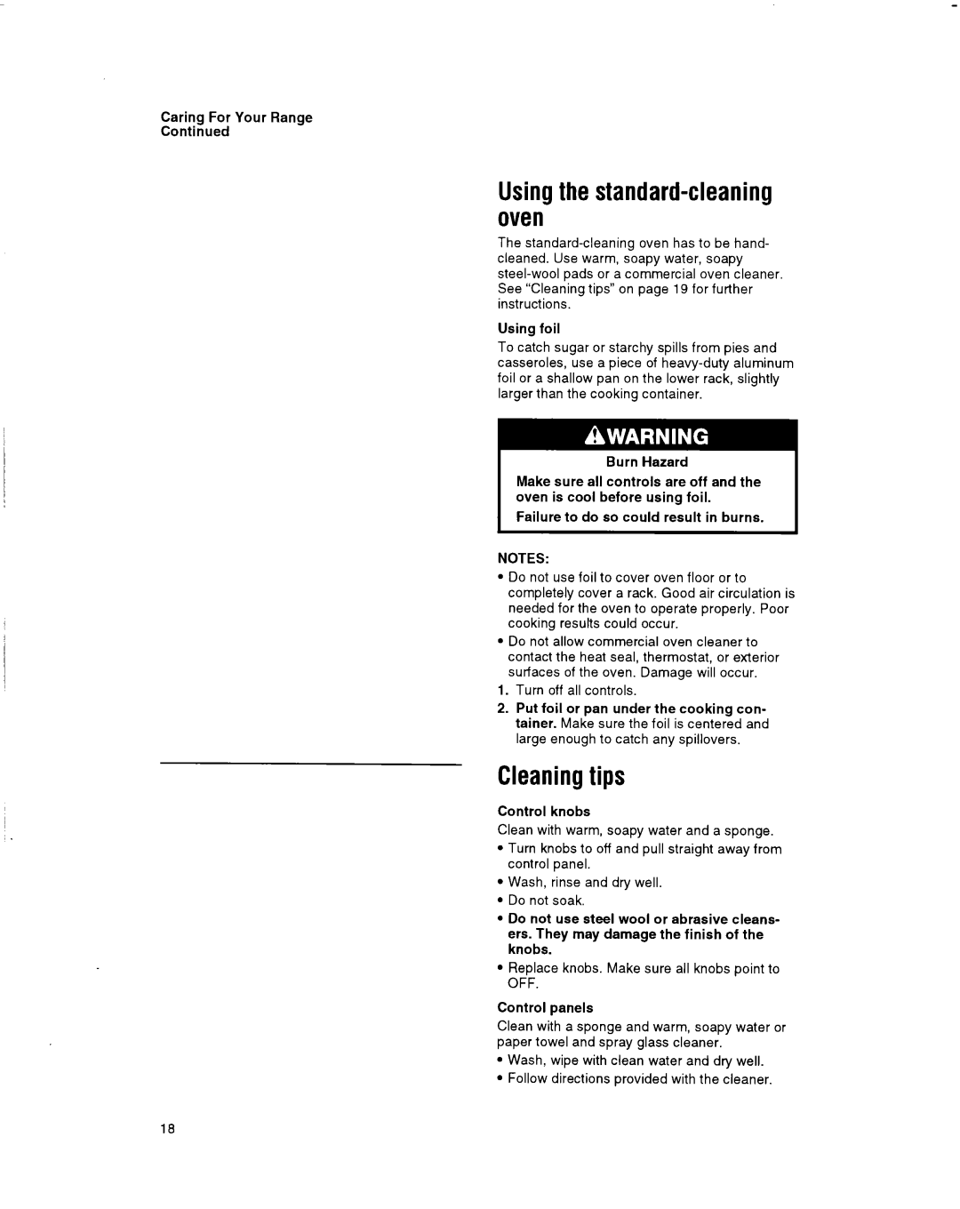 Whirlpool SF514OEY manual Using the standard-cleaning oven, Cleaning tips 