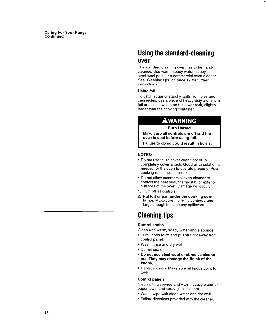 Whirlpool SF514OEY manual Using the standard-cleaningoven, Cleaning tips 