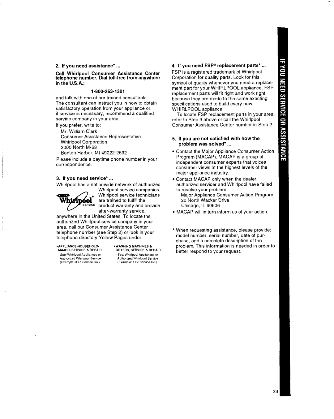 Whirlpool SF514OEY manual If you need assistance’ 