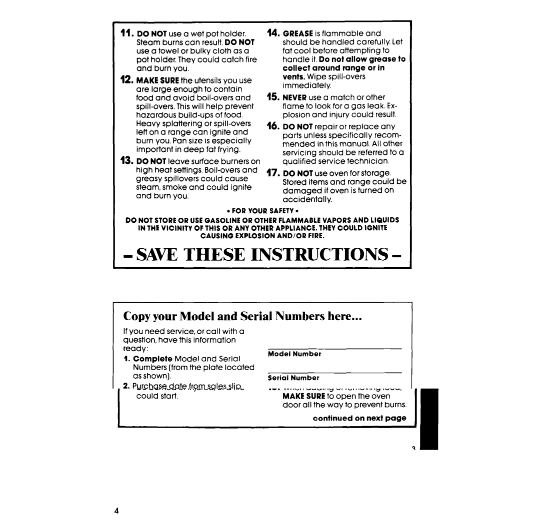 Whirlpool SFOlOESR/ER manual SAW These Instructions, Copy your Model and Serial Numbers here 