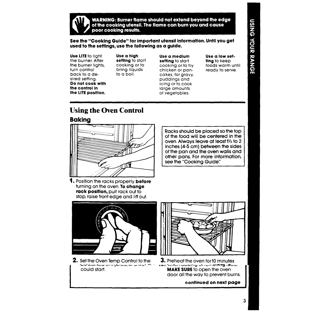 Whirlpool SFOlOESR/ER manual Using the Oven Control, Baking 