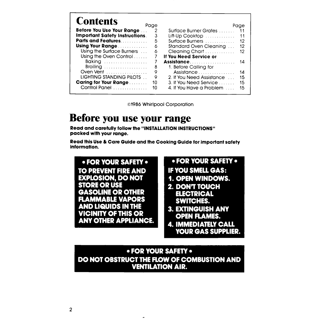 Whirlpool SFOlOESR/ER manual Contents, Before you use your range 