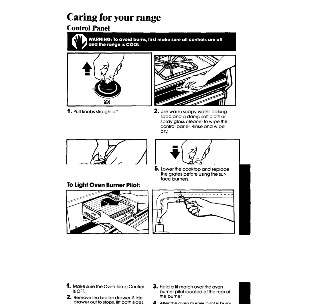 Whirlpool SFOlOOSR/ER manual Caring for your range, Control Panel 