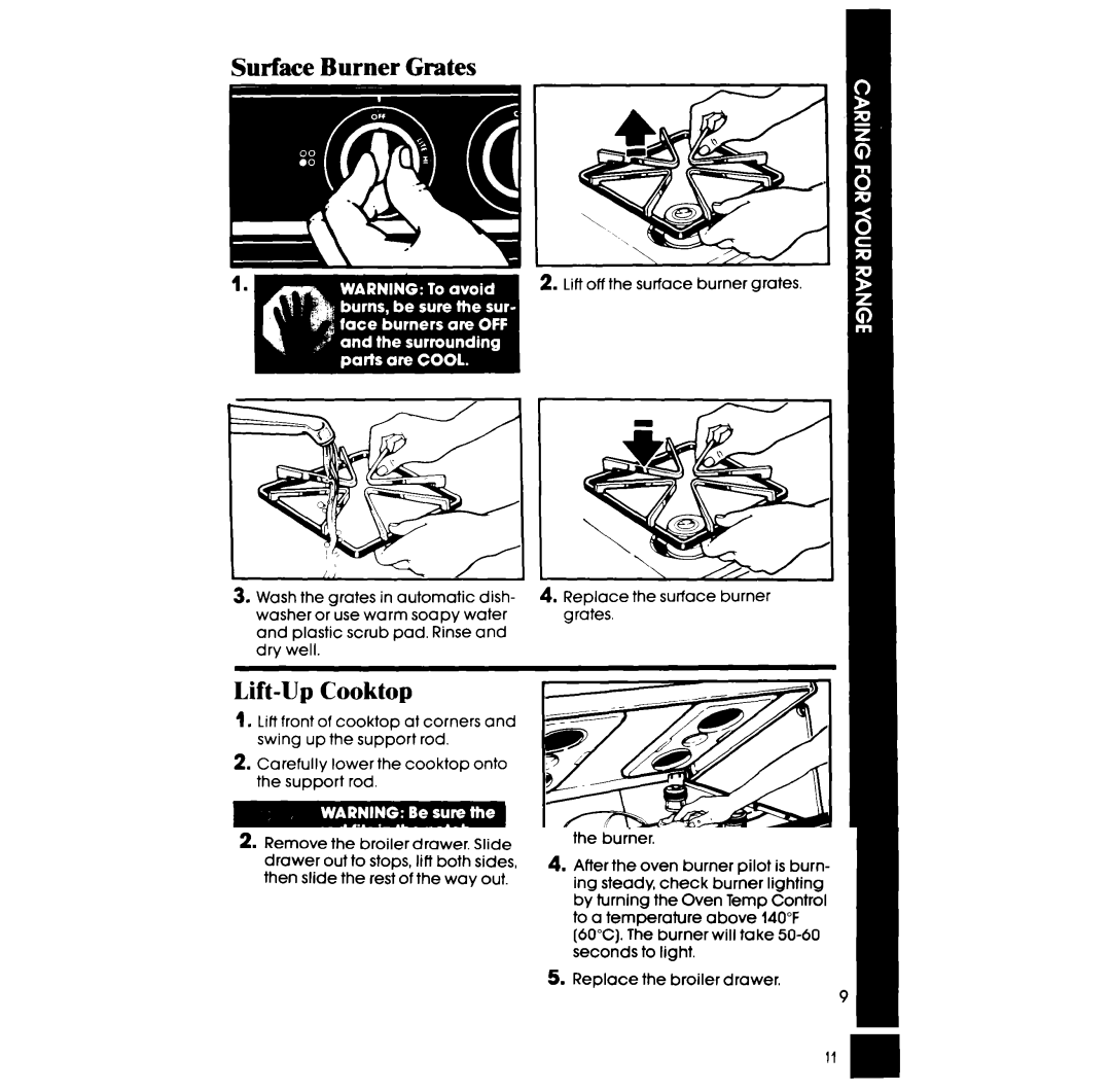 Whirlpool SFOlOOSR/ER manual Surface Burner Grates, Lift-Up Cooktop 