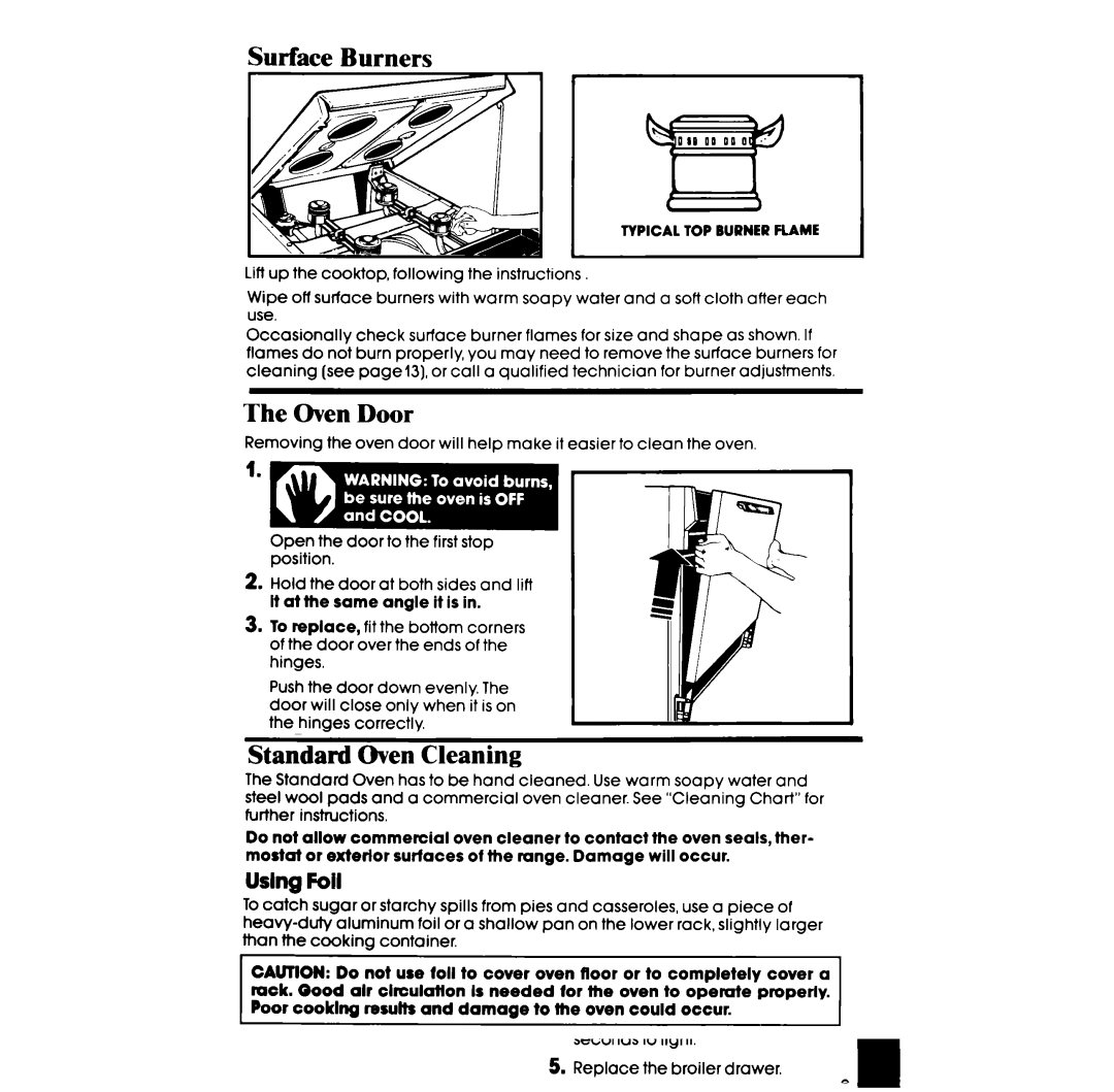 Whirlpool SFOlOOSR/ER manual Oven Door, Standard Oven Cleaning, Uslng Foil 