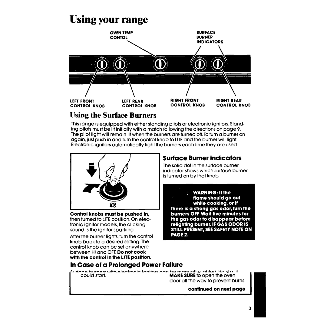 Whirlpool SFOlOOSR/ER manual Using your range, Using the Surface Burners, Surface Burner Indicators 