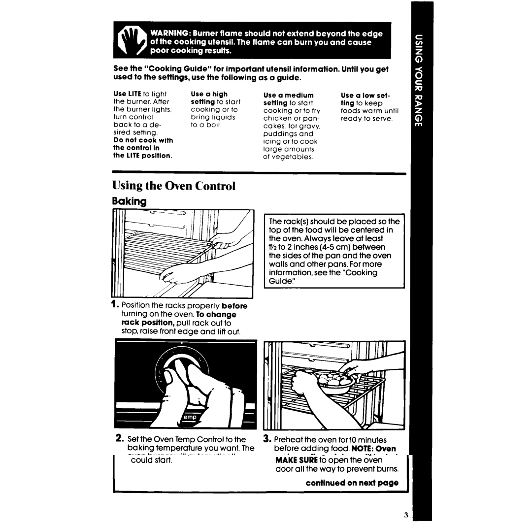 Whirlpool SFOlOOSR/ER manual Using the Oven Control, Baking 