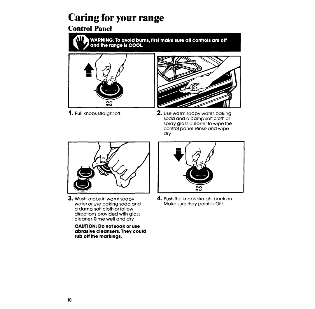 Whirlpool SFOlOOSR/ER manual Caring for your range, Control Panel 