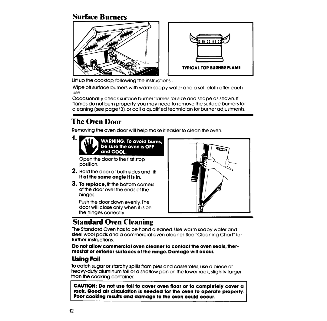 Whirlpool SFOlOOSR/ER manual The Oven Door, Standard Oven Cleaning, Uslng Foil 